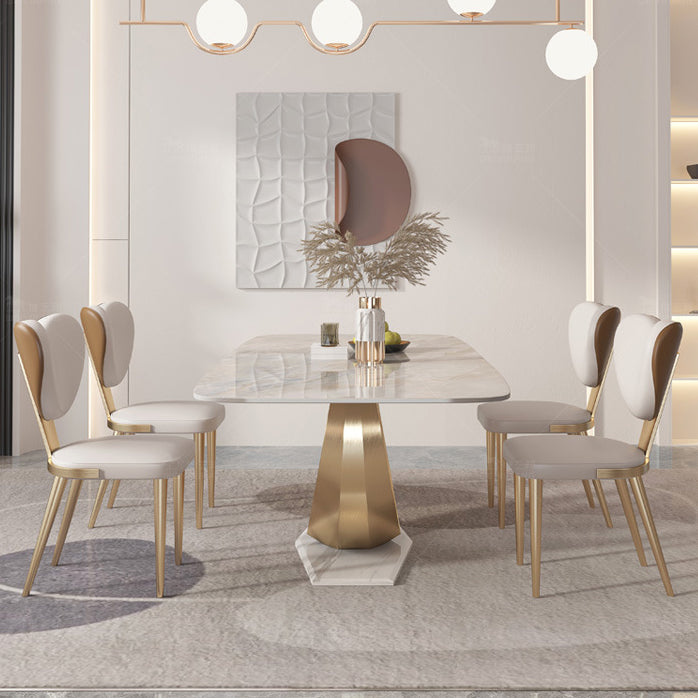Glam Rectangle Dining Table Sintered Stone Table with Metal Legs for Home Clearhalo 'Dining Tables & Seating' 'Dining Tables' 'dining_table' 'furn' 'furn_dining_table' 'Furniture' 'Kitchen & Dining Furniture' 6513135