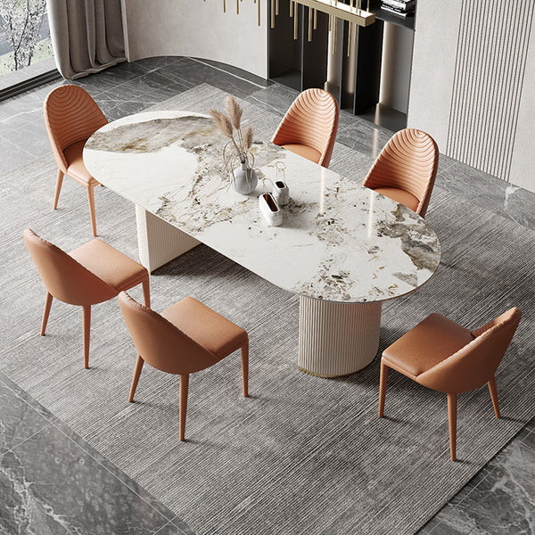 Glam Oval Dining Table Sintered Stone Table with Metal Legs for Home Pandora Gold 70.9"L x 35.4"W x 29.5"H Without Chairs Clearhalo 'Dining Tables & Seating' 'Dining Tables' 'dining_table' 'furn' 'furn_dining_table' 'Furniture' 'Kitchen & Dining Furniture' 6513141