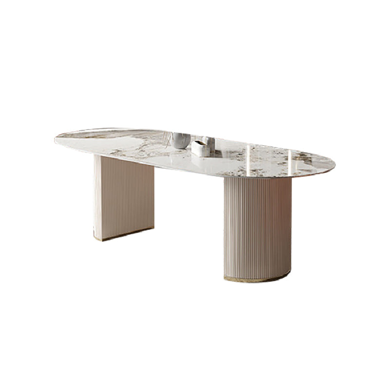 Glam Oval Dining Table Sintered Stone Table with Metal Legs for Home Pandora Gold 78.7"L x 31.5"W x 29.5"H Without Chairs Clearhalo 'Dining Tables & Seating' 'Dining Tables' 'dining_table' 'furn' 'furn_dining_table' 'Furniture' 'Kitchen & Dining Furniture' 6513142