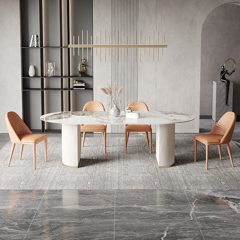 Glam Oval Dining Table Sintered Stone Table with Metal Legs for Home Pandora Gold 55.1"L x 31.5"W x 29.5"H Without Chairs Clearhalo 'Dining Tables & Seating' 'Dining Tables' 'dining_table' 'furn' 'furn_dining_table' 'Furniture' 'Kitchen & Dining Furniture' 6513143