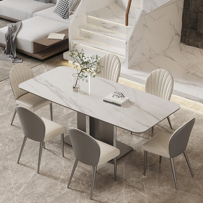 Modern Rectangle Dining Table Sintered Stone Table with Metal Legs for Home 55.1"L x 31.5"W x 29.5"H Without Chairs Clearhalo 'Dining Tables & Seating' 'Dining Tables' 'dining_table' 'furn' 'furn_dining_table' 'Furniture' 'Kitchen & Dining Furniture' 6513155