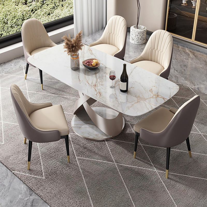 Modern Style Dining Rectangle Table Sintered Stone Table with Metal Legs for Home Gloss White 63"L x 35.4"W x 29.5"H Without Chairs Clearhalo 'Dining Tables & Seating' 'Dining Tables' 'dining_table' 'furn' 'furn_dining_table' 'Furniture' 'Kitchen & Dining Furniture' 6513173