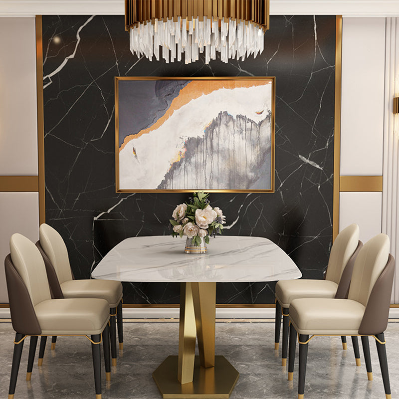 Mesa rectangular de comedor estilo Glam, mesa de piedra sinterizada con patas de metal para el hogar