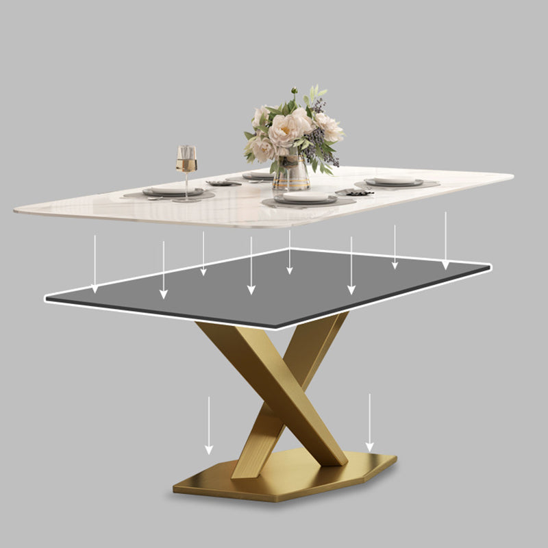 Mesa rectangular de comedor estilo Glam, mesa de piedra sinterizada con patas de metal para el hogar