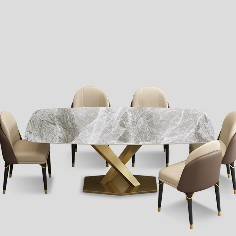 Mesa rectangular de comedor estilo Glam, mesa de piedra sinterizada con patas de metal para el hogar