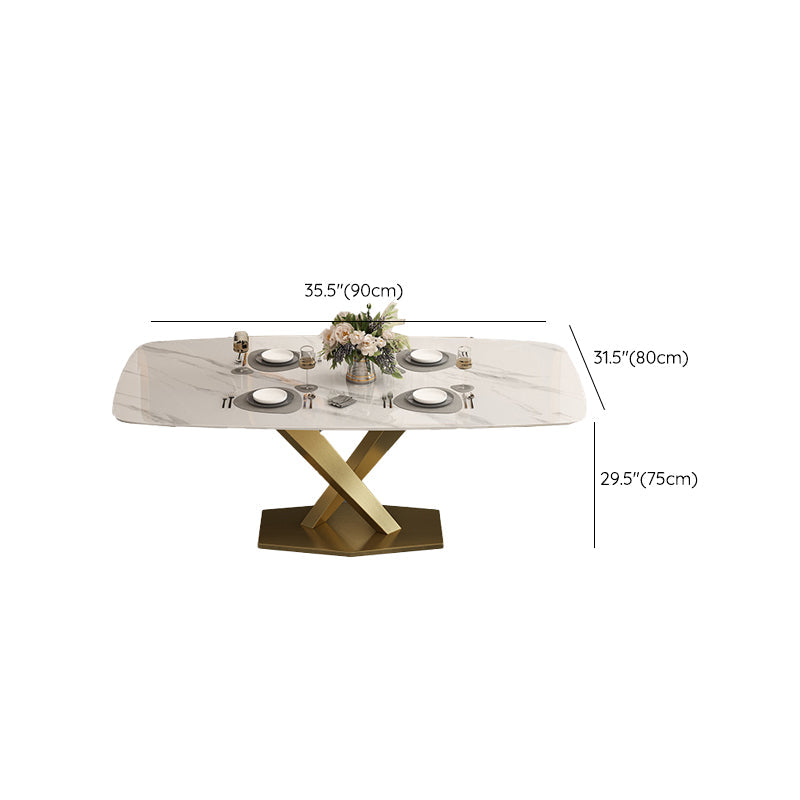 Mesa rectangular de comedor estilo Glam, mesa de piedra sinterizada con patas de metal para el hogar