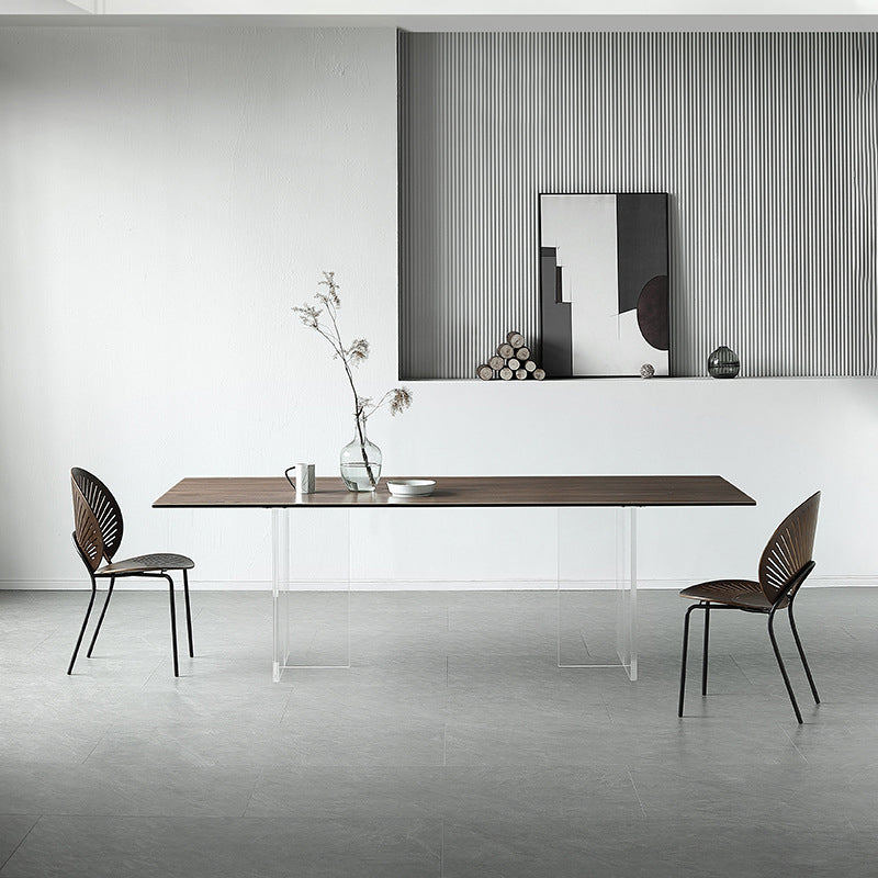 Table à manger rectangulaire moderne, Table en bois avec pieds en plastique pour la maison