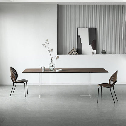 Table à manger rectangulaire moderne, Table en bois avec pieds en plastique pour la maison