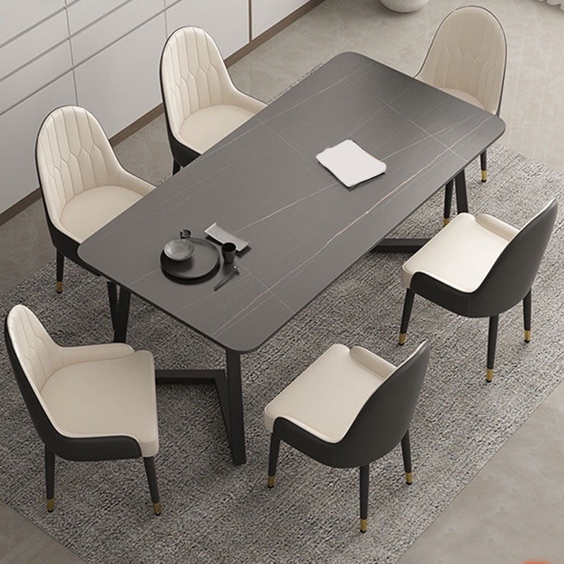 Modern Matte Finish Dining Table for Home Stone Top Dinette Table with Metal Sled Black 55.1"L x 31.5"W x 29.5"H Without Chairs Clearhalo 'Dining Tables & Seating' 'Dining Tables' 'dining_table' 'furn' 'furn_dining_table' 'Furniture' 'Kitchen & Dining Furniture' 6513266
