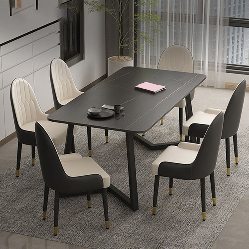 Modern Matte Finish Dining Table for Home Stone Top Dinette Table with Metal Sled Black 51.2"L x 27.6"W x 29.5"H Without Chairs Clearhalo 'Dining Tables & Seating' 'Dining Tables' 'dining_table' 'furn' 'furn_dining_table' 'Furniture' 'Kitchen & Dining Furniture' 6513267