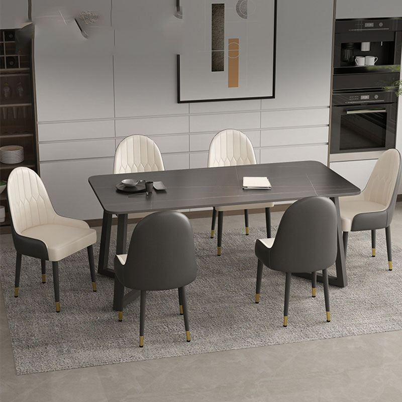 Modern Matte Finish Dining Table for Home Stone Top Dinette Table with Metal Sled Black 63"L x 31.5"W x 29.5"H Without Chairs Clearhalo 'Dining Tables & Seating' 'Dining Tables' 'dining_table' 'furn' 'furn_dining_table' 'Furniture' 'Kitchen & Dining Furniture' 6513269