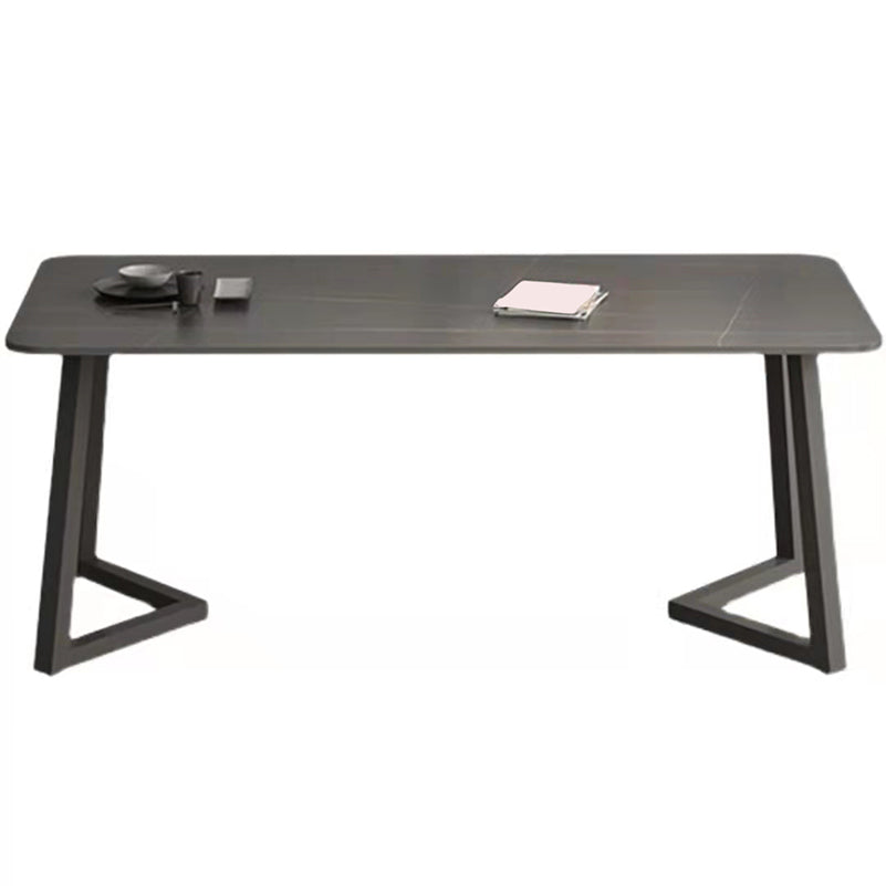 Modern Matte Finish Dining Table for Home Stone Top Dinette Table with Metal Sled Black 70.9"L x 35.4"W x 29.5"H Without Chairs Clearhalo 'Dining Tables & Seating' 'Dining Tables' 'dining_table' 'furn' 'furn_dining_table' 'Furniture' 'Kitchen & Dining Furniture' 6513270