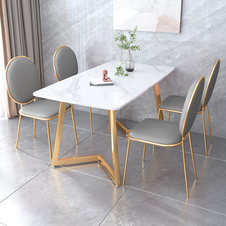 Ijzeren dubbele voetstuktafel Moderne rechthoekige stenen eettafel
