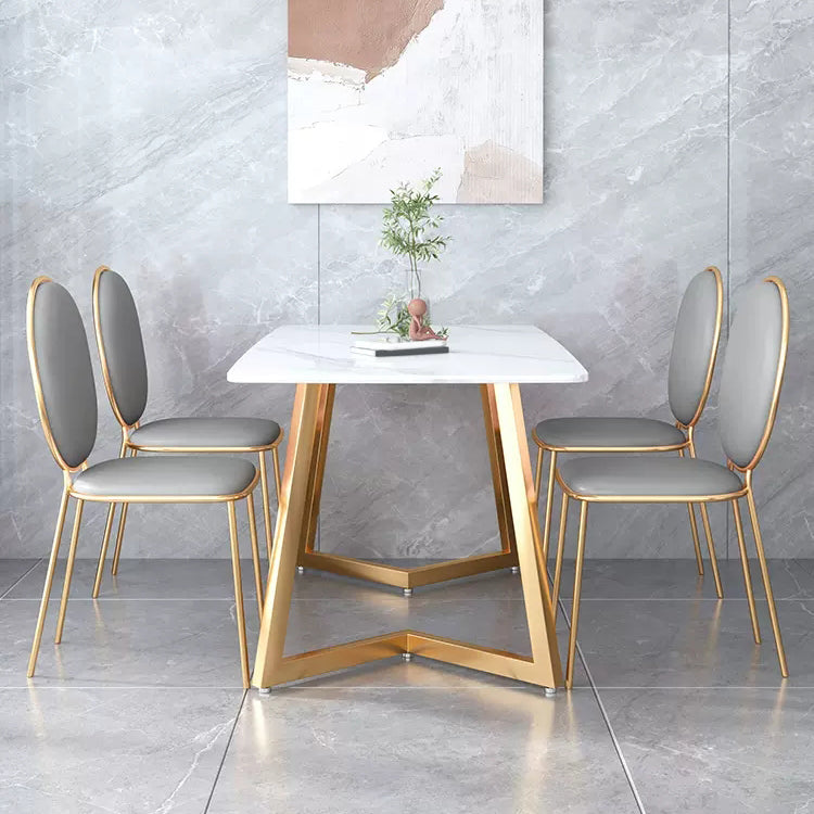 Ijzeren dubbele voetstuktafel Moderne rechthoekige stenen eettafel