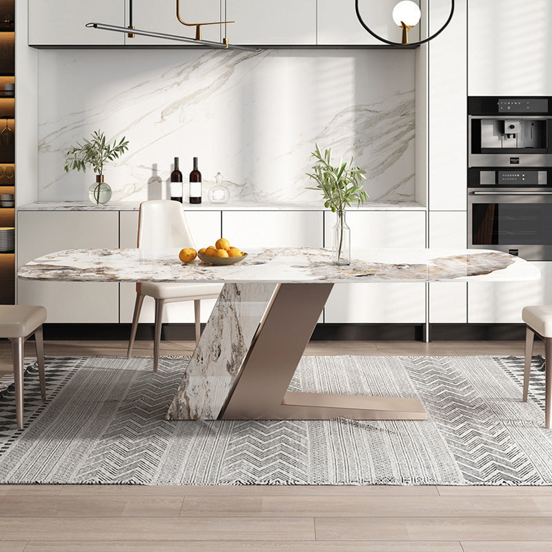 White Stone Top Table for Dining Room Traditional Luxury Rectangle Dining Table