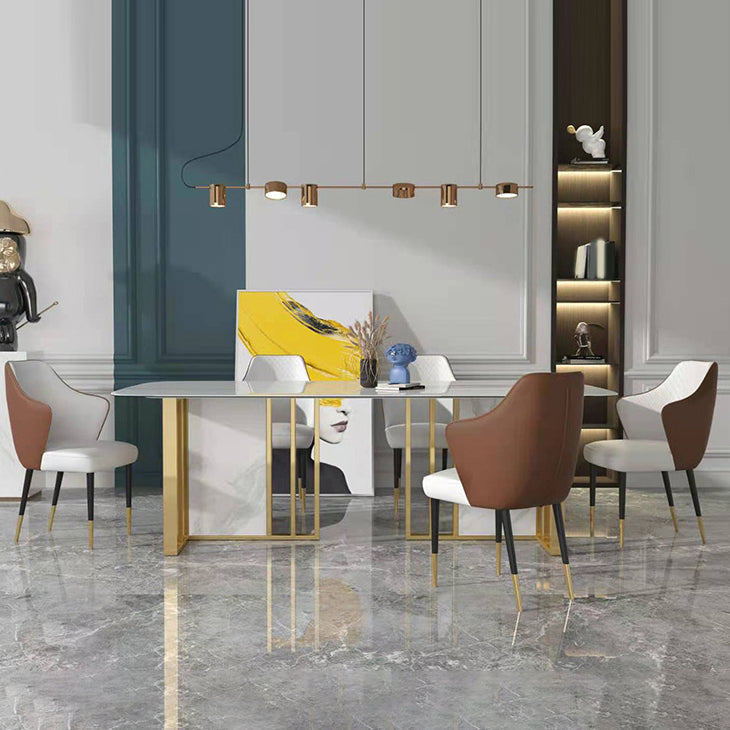 Glam Rectangle Dining Table Sintered Stone Table with Metal Legs for Home Use Clearhalo 'Dining Tables & Seating' 'Dining Tables' 'dining_table' 'furn' 'furn_dining_table' 'Furniture' 'Kitchen & Dining Furniture' 6513366
