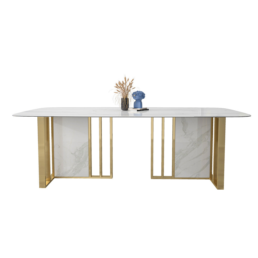 Glam Rectangle Dining Table Sintered Stone Table with Metal Legs for Home Use Clearhalo 'Dining Tables & Seating' 'Dining Tables' 'dining_table' 'furn' 'furn_dining_table' 'Furniture' 'Kitchen & Dining Furniture' 6513367