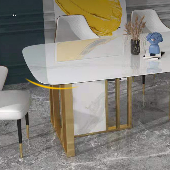 Glam Rectangle Dining Table Sintered Stone Table with Metal Legs for Home Use Clearhalo 'Dining Tables & Seating' 'Dining Tables' 'dining_table' 'furn' 'furn_dining_table' 'Furniture' 'Kitchen & Dining Furniture' 6513371