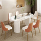 Mesa de comedor ovalada moderna, mesa de comedor de piedra con pedestal doble de hierro