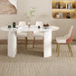 Mesa de comedor ovalada moderna, mesa de comedor de piedra con pedestal doble de hierro