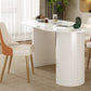 Mesa de comedor ovalada moderna, mesa de comedor de piedra con pedestal doble de hierro