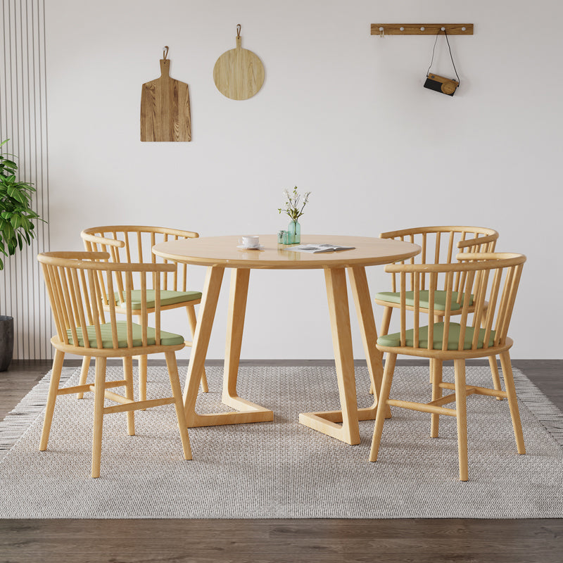 Modern Round Dining Table Rubberwood Solid Wood Dining Table with Sled Base Natural 27.6"L x 27.6"W x 28.7"H Without Chairs Clearhalo 'Dining Tables & Seating' 'Dining Tables' 'dining_table' 'furn' 'furn_dining_table' 'Furniture' 'Kitchen & Dining Furniture' 6513399