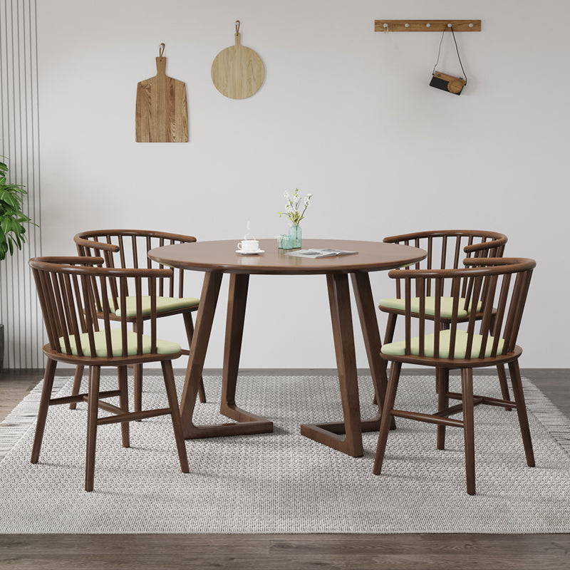 Modern Round Dining Table Rubberwood Solid Wood Dining Table with Sled Base Walnut 27.6"L x 27.6"W x 28.7"H Without Chairs Clearhalo 'Dining Tables & Seating' 'Dining Tables' 'dining_table' 'furn' 'furn_dining_table' 'Furniture' 'Kitchen & Dining Furniture' 6513401