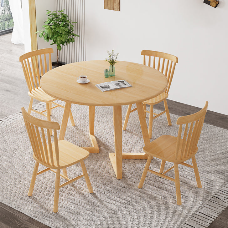 Modern Round Dining Table Rubberwood Solid Wood Dining Table with Sled Base Natural 35.4"L x 35.4"W x 28.7"H Without Chairs Clearhalo 'Dining Tables & Seating' 'Dining Tables' 'dining_table' 'furn' 'furn_dining_table' 'Furniture' 'Kitchen & Dining Furniture' 6513402