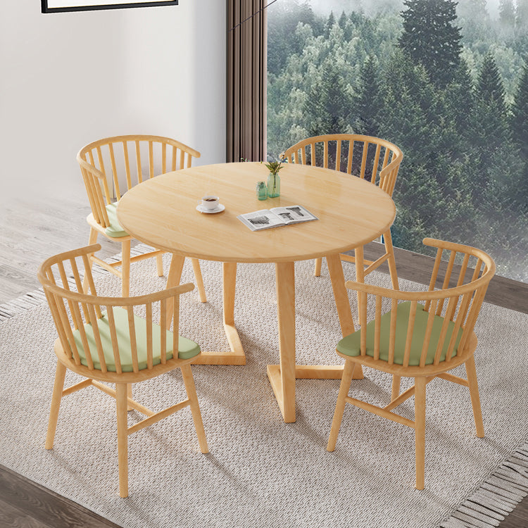 Modern Round Dining Table Rubberwood Solid Wood Dining Table with Sled Base Natural 31.5"L x 31.5"W x 28.7"H Without Chairs Clearhalo 'Dining Tables & Seating' 'Dining Tables' 'dining_table' 'furn' 'furn_dining_table' 'Furniture' 'Kitchen & Dining Furniture' 6513403