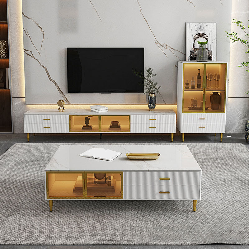 Console multimédia de stockage fermée, meuble TV en pierre pour salon