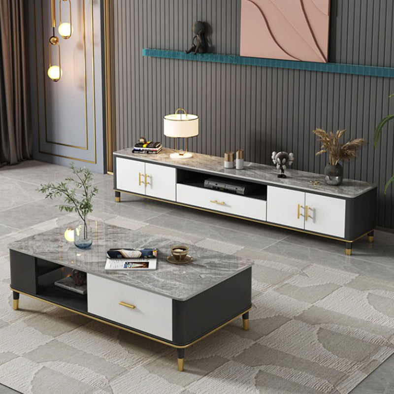 Stone Media Console TV Stand Open Storage TV Stand with Drawer Clearhalo 'furn' 'furn_tv_stands_entertainment_centers' 'Furniture' 'Living Room Furniture' 'TV Stands & Entertainment Centers' 'TV Stands & Media Storage Furniture' 'tv_stands_entertainment_centers' 6513575