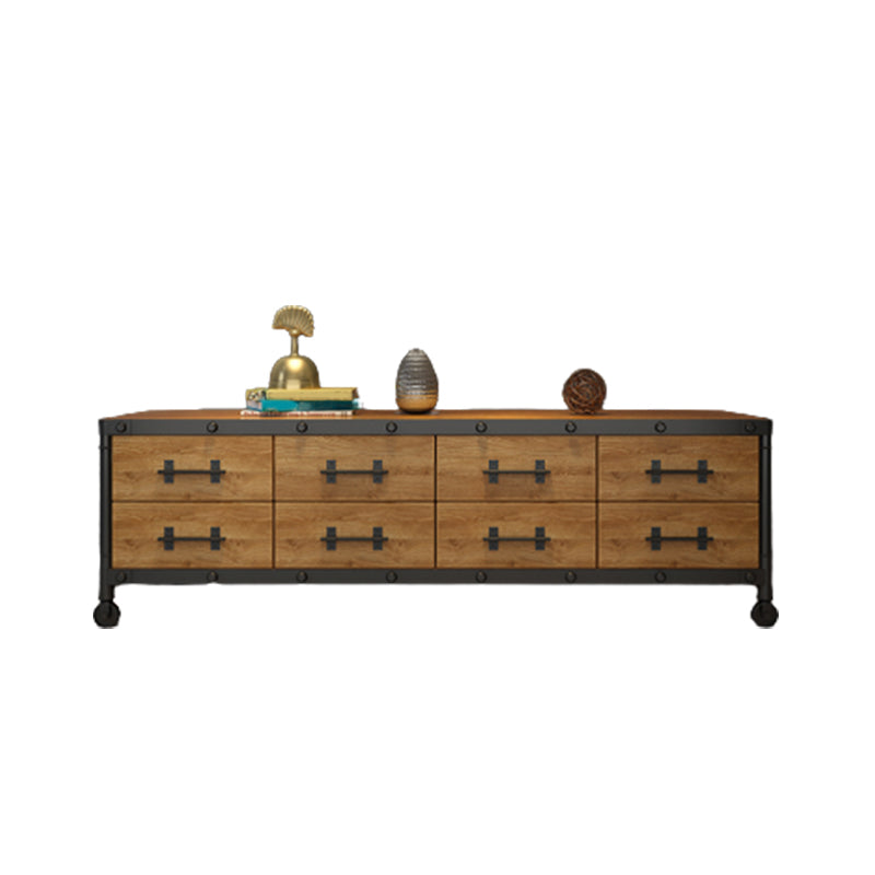Console TV industrielle en pin, support multimédia de rangement fermé avec tiroirs pour le salon