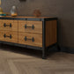 Console TV industrielle en pin, support multimédia de rangement fermé avec tiroirs pour le salon