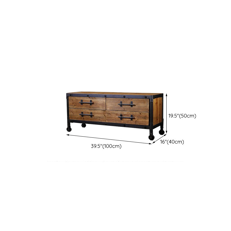 Console TV industrielle en pin, support multimédia de rangement fermé avec tiroirs pour le salon
