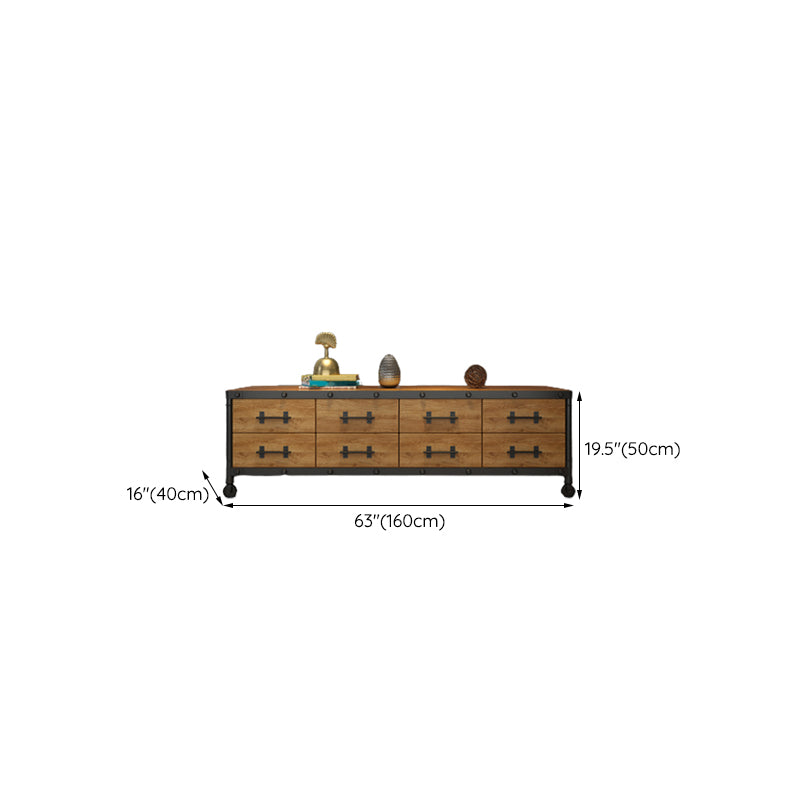 Console TV industrielle en pin, support multimédia de rangement fermé avec tiroirs pour le salon