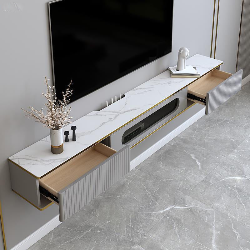 Console de meuble TV mural Console multimédia TV en bois avec 2 tiroirs