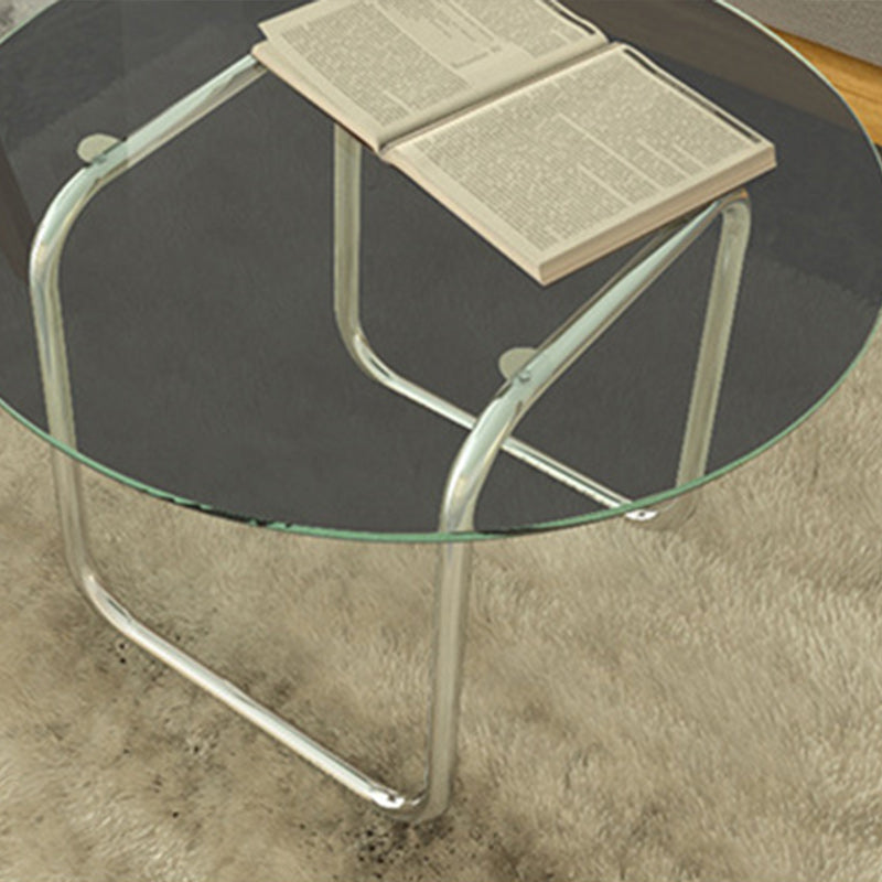 Modern Round Glass Coffee Table with Stainsteel Sled Stainless Steel Base Clearhalo 'Coffee & Accent Tables' 'Coffee Tables' 'coffee_tables' 'furn' 'furn_coffee_tables' 'Furniture' 'Living Room Furniture' 6513726