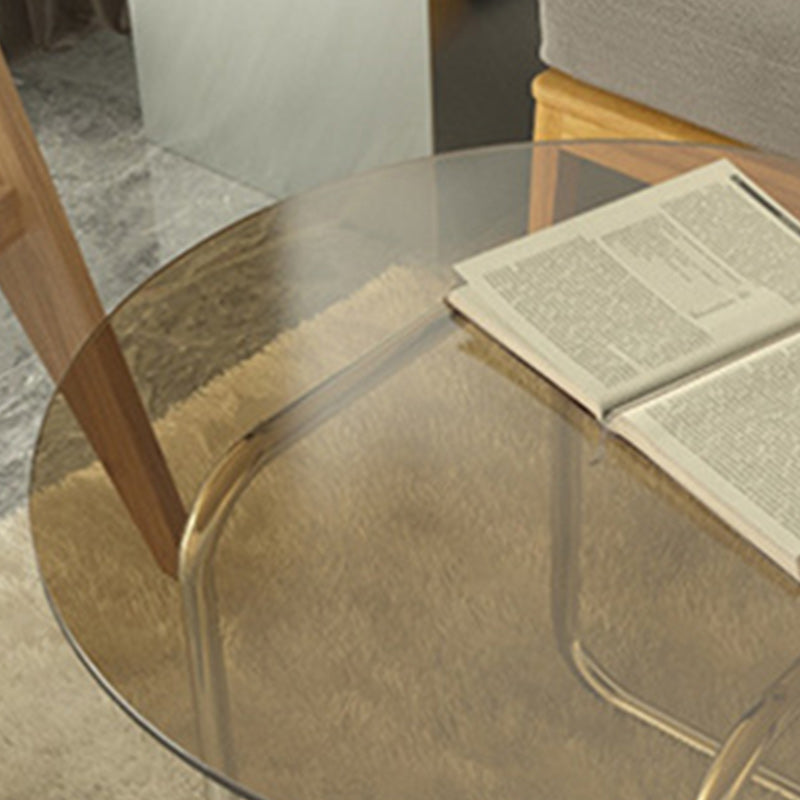 Modern Round Glass Coffee Table with Stainsteel Sled Stainless Steel Base Clearhalo 'Coffee & Accent Tables' 'Coffee Tables' 'coffee_tables' 'furn' 'furn_coffee_tables' 'Furniture' 'Living Room Furniture' 6513727