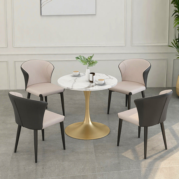 Modern Round Dining Table for Kitchen Dinette Table with Metal Tulip White Gold 23.6"L x 23.6"W x 29.5"H Clearhalo 'Dining Tables & Seating' 'Dining Tables' 'dining_table' 'furn' 'furn_dining_table' 'Furniture' 'Kitchen & Dining Furniture' 6513745