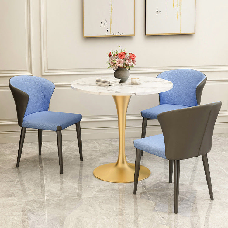 Modern Round Dining Table for Kitchen Dinette Table with Metal Tulip White Gold 27.6"L x 27.6"W x 29.5"H Clearhalo 'Dining Tables & Seating' 'Dining Tables' 'dining_table' 'furn' 'furn_dining_table' 'Furniture' 'Kitchen & Dining Furniture' 6513748