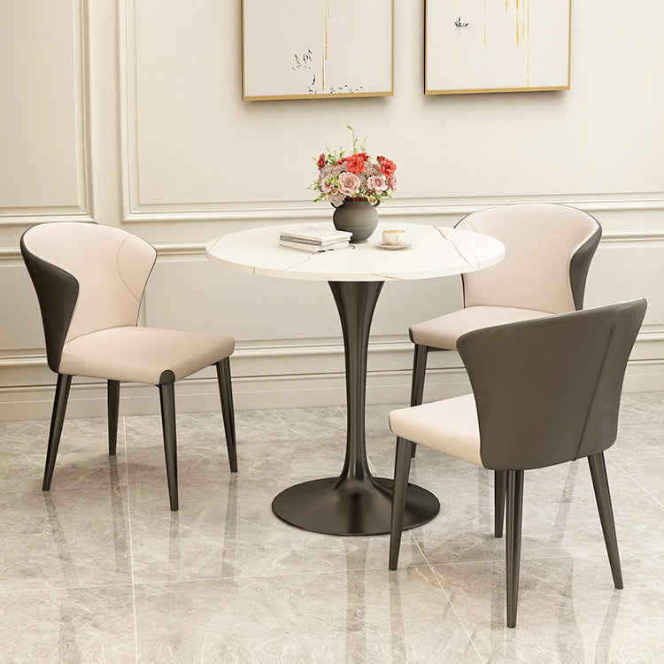 Modern Round Dining Table for Kitchen Dinette Table with Metal Tulip White Black 23.6"L x 23.6"W x 29.5"H Clearhalo 'Dining Tables & Seating' 'Dining Tables' 'dining_table' 'furn' 'furn_dining_table' 'Furniture' 'Kitchen & Dining Furniture' 6513751