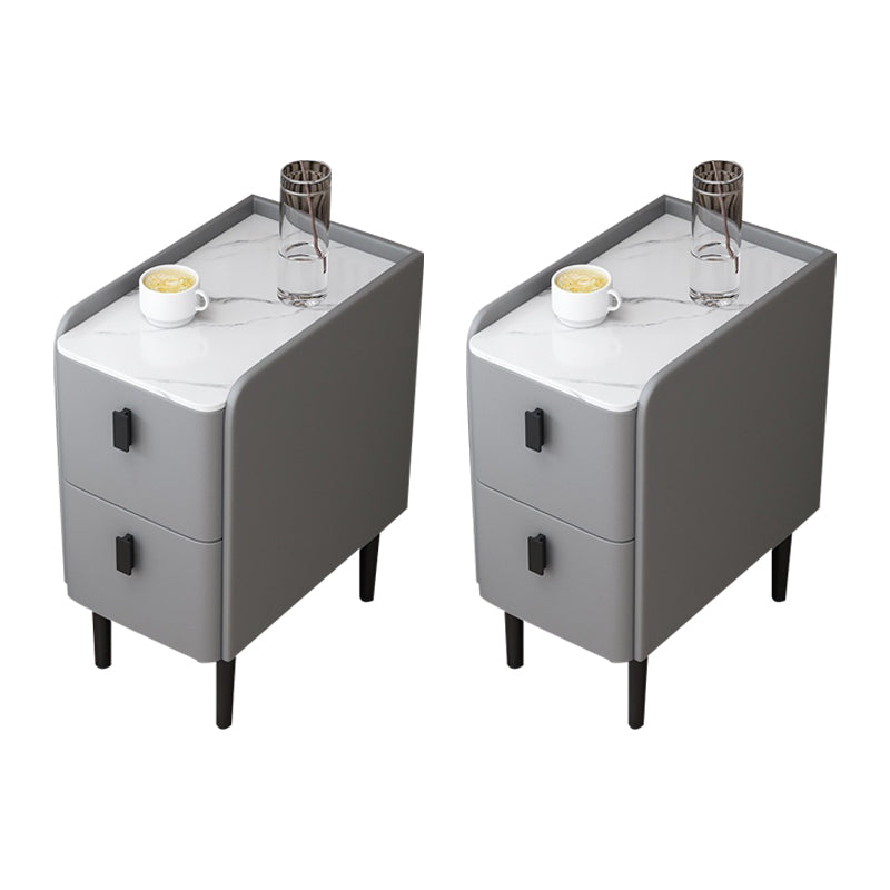 2 - Drawer Modern Accent Table Nightstand Antique Finish Bed Nightstand Light Gray 2 Piece Set Clearhalo 'Bedroom Furniture' 'furn' 'furn_night_stand' 'Furniture' 'night_stand' 'Nightstands' 6514040