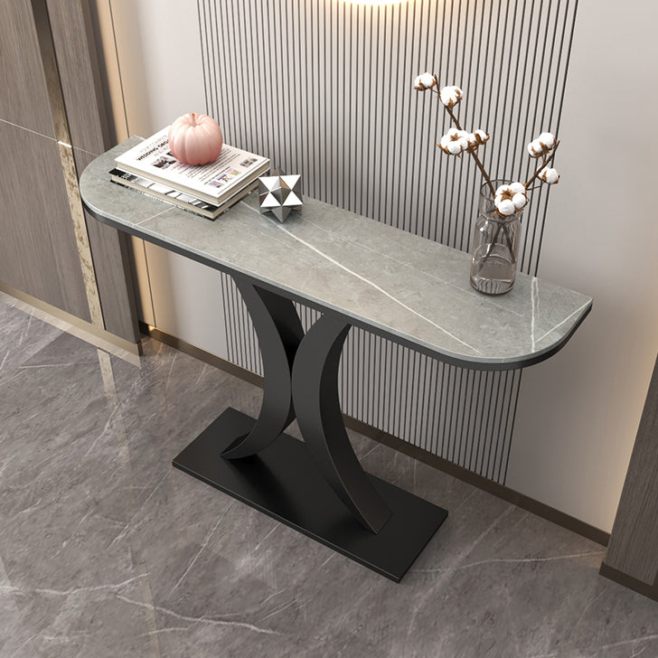 Stone Half Moon Console Table Table de acento de 31.5 pulgadas de altura para Hall