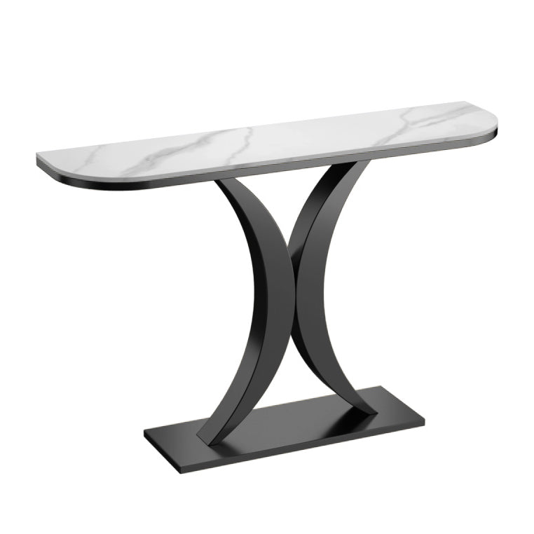 Stone Half Moon Accent Table 1-shelf 31.5" Tall End Table with Abstract Base