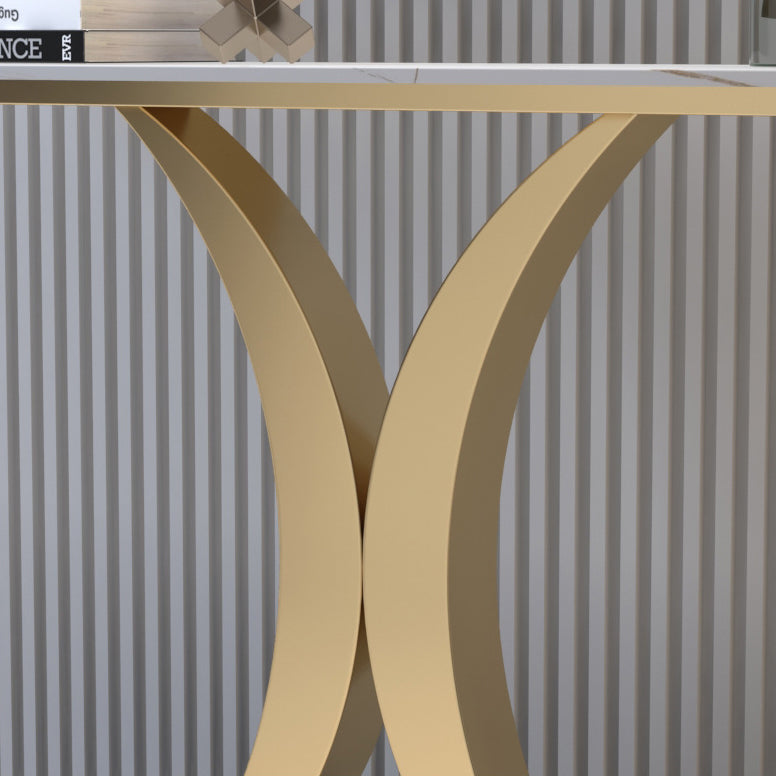 Stone Half Moon Accent Table 1-shelf 31.5" Tall End Table with Abstract Base