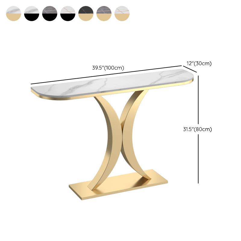 Stone Half Moon Accent Table 1-shelf 31.5" Tall End Table with Abstract Base