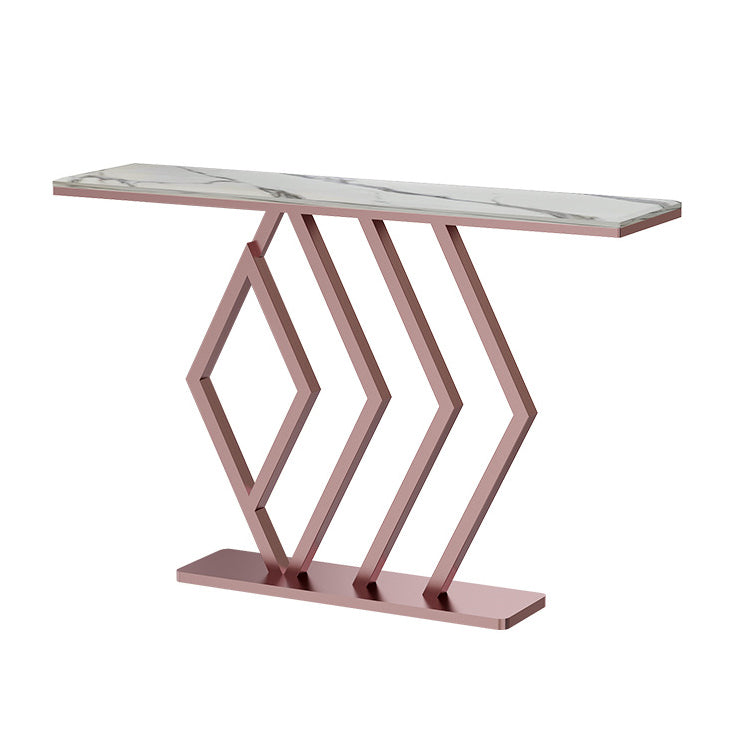31.5-inch Tall Hall Console Table Glam Stone Accent Table with 1 Shelf White-Pink Clearhalo 'Console Tables' 'console_tables' 'Entry & Mudroom Furniture' 'furn' 'furn_console_tables' 'Furniture' 6520825