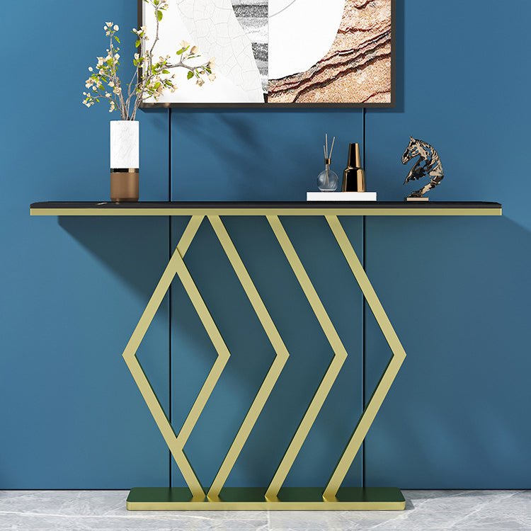 31.5-inch Tall Hall Console Table Glam Stone Accent Table with 1 Shelf 55"L x 12"W x 31"H Black-Gold Clearhalo 'Console Tables' 'console_tables' 'Entry & Mudroom Furniture' 'furn' 'furn_console_tables' 'Furniture' 6520826