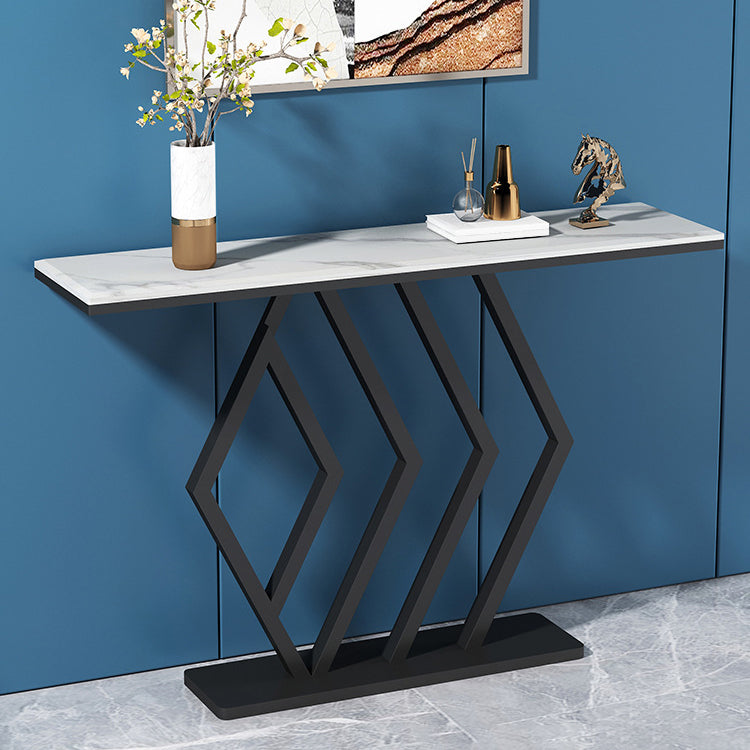 31.5-inch Tall Hall Console Table Glam Stone Accent Table with 1 Shelf 55"L x 12"W x 31"H White-Black Clearhalo 'Console Tables' 'console_tables' 'Entry & Mudroom Furniture' 'furn' 'furn_console_tables' 'Furniture' 6520827