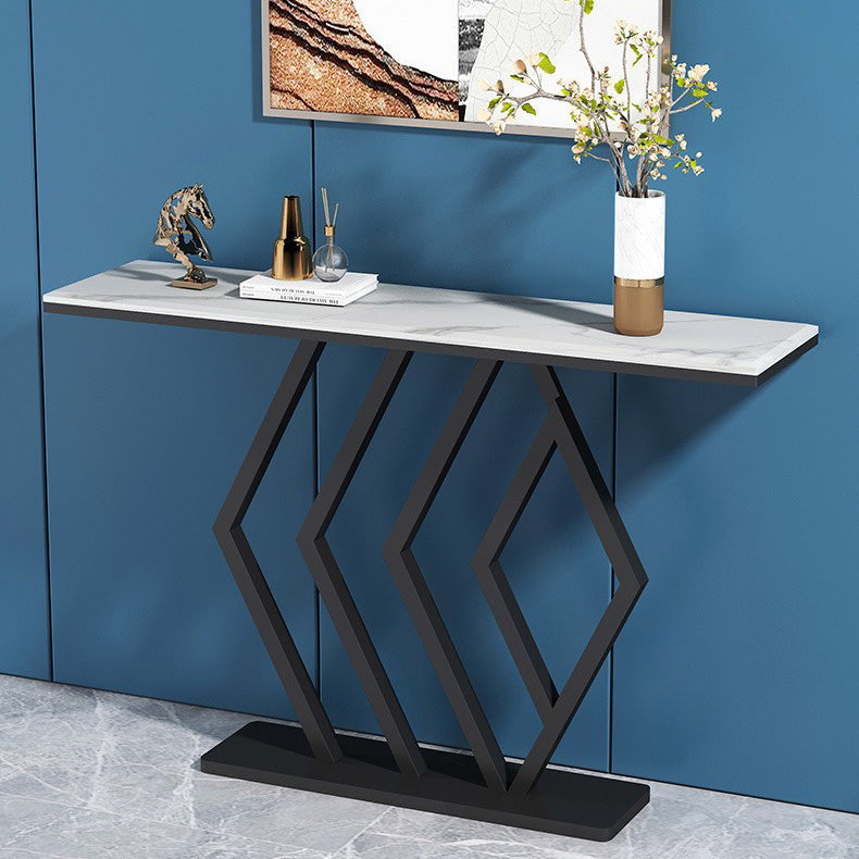 31.5-inch Tall Hall Console Table Glam Stone Accent Table with 1 Shelf Clearhalo 'Console Tables' 'console_tables' 'Entry & Mudroom Furniture' 'furn' 'furn_console_tables' 'Furniture' 6520837